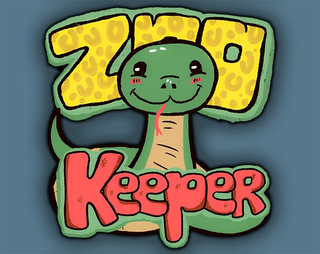 Zookeeper cover art: cartoon zoo animals in their enclosures.